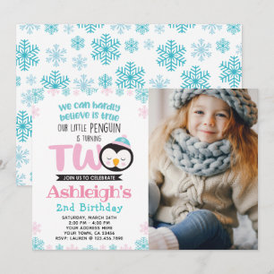Pingouin 2e anniversaire Invitation avec photo