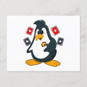 Pingouin au Poker avec cartes de Poker