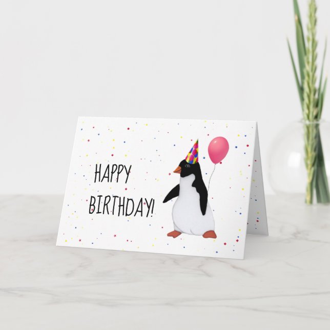 Pingouin avec carte d'anniversaire de ballons (Devant)