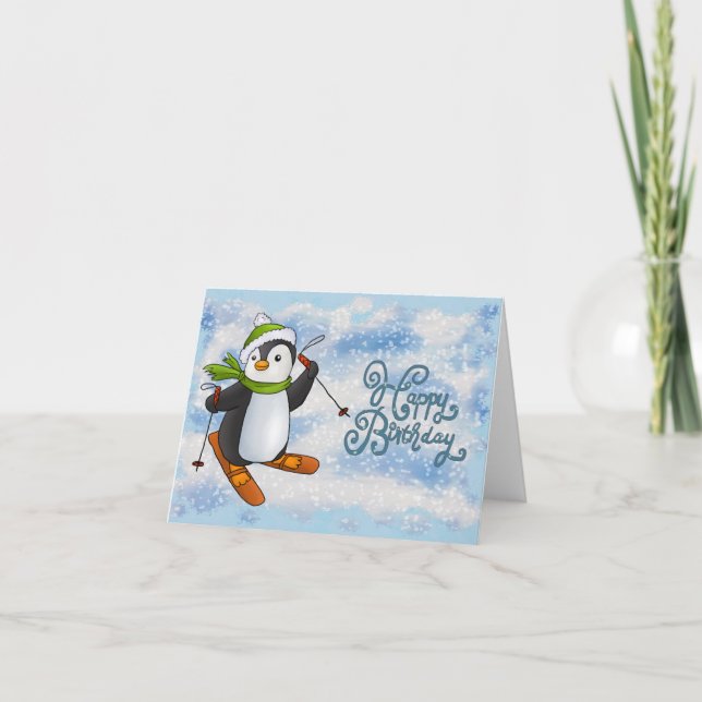 Pingouin avec carte de ski (Devant)