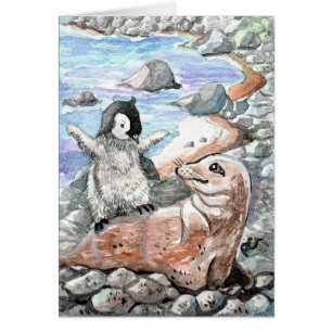 Pingouin avec phoque bébé