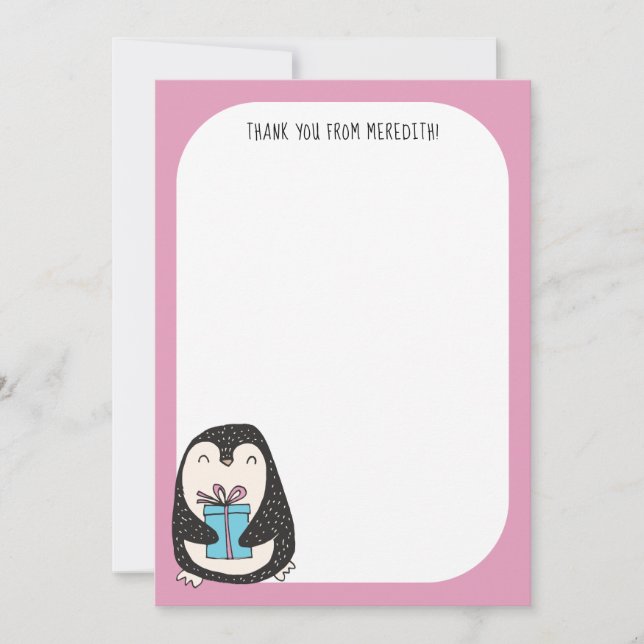Pingouin avec un Carte de remerciements à écran pl (Devant)