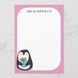 Pingouin avec un Carte de remerciements à écran pl
