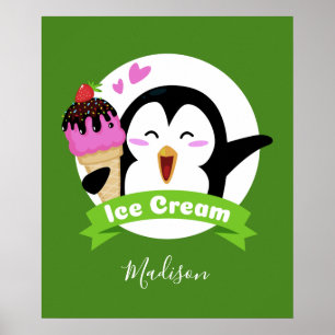 Pingouin crème glacée nom et affiche couleur perso