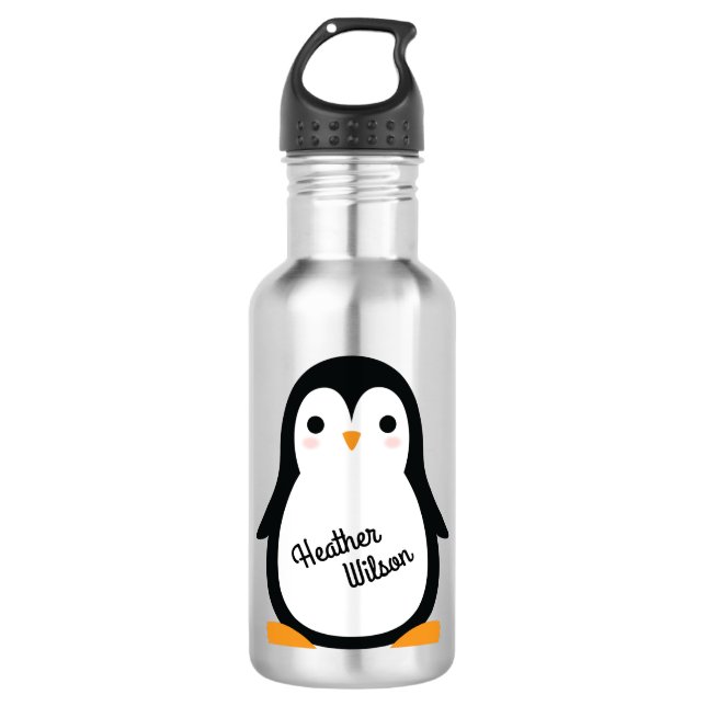 Pingouin Cute Kids Bouteille d'eau avec nom (Devant)