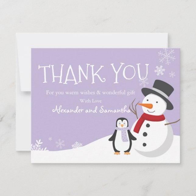 Pingouin de neige Hiver Wonderland Carte de remerc (Devant)