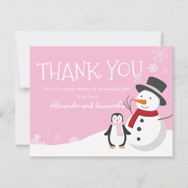 Pingouin de neige Hiver Wonderland Carte de remerc (Devant)