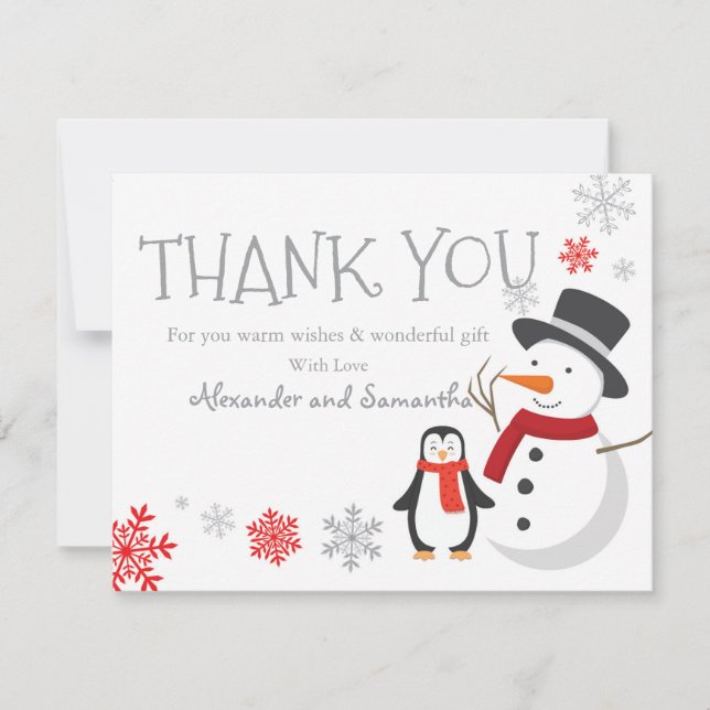 Pingouin de neige Hiver Wonderland Carte de remerc (Devant)