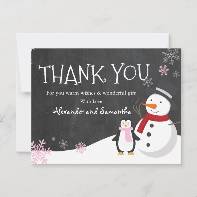 Pingouin de neige Hiver Wonderland Carte de remerc (Devant)