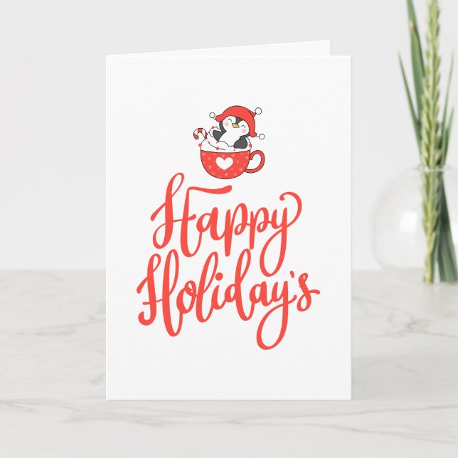Pingouin de Noël dans une carte de vacances en cou (Devant)