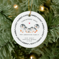 Pingouin De Noël Famille De Cinq Ornement En Céram