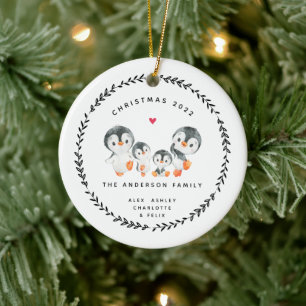 Pingouin De Noël Famille De Quatre Ornement En Cér