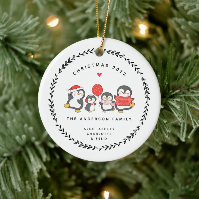 Pingouin De Noël Famille De Quatre Ornement En Cér (Arbre)