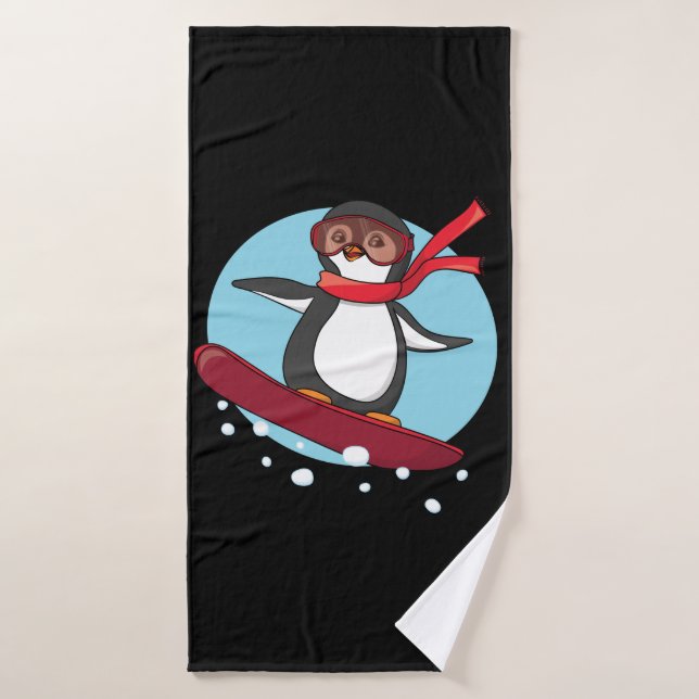 Pingouin de snowboard (Serviette de bain)