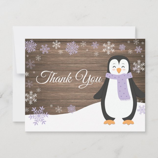 Pingouin d'hiver Flocon de neige violet Carte de r (Devant)