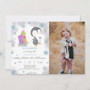 Pingouin d'hiver Invitation d'anniversaire avec ph