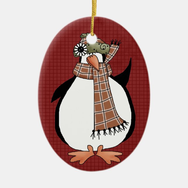 Pingouin en céramique ornement de Noël (Devant)