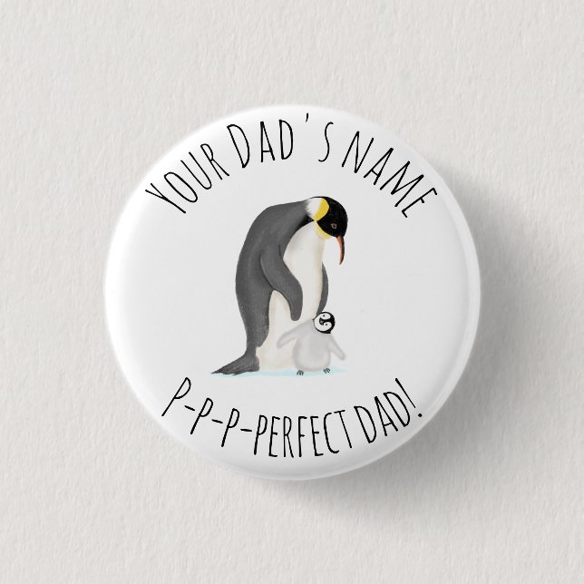 Pingouin et poussette "papa parfait" badge rond (Devant)