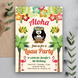 Pingouin hawaïen mignon Luau Invitation de fête