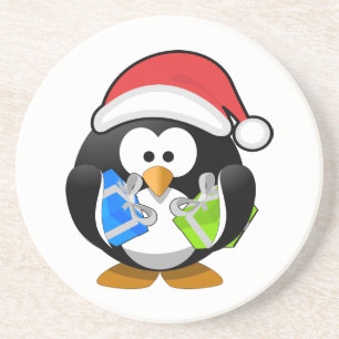 Pingouin mignon avec Dessous de verre de Santa Hat