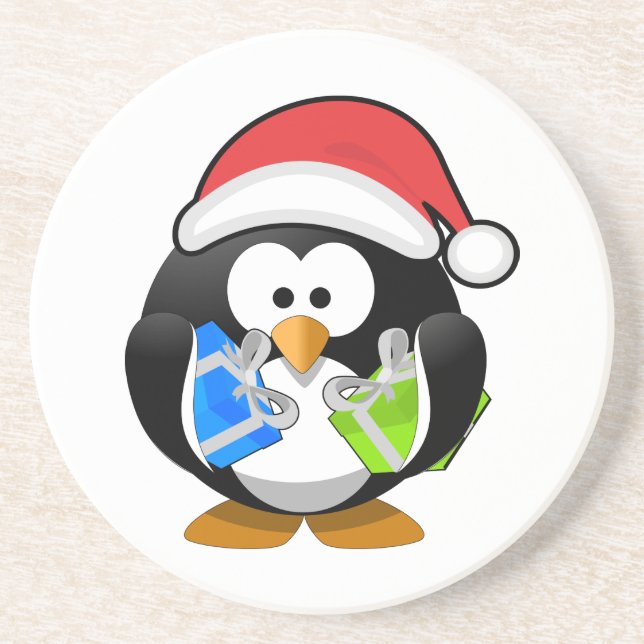 Pingouin mignon avec Dessous de verre de Santa Hat (Devant)