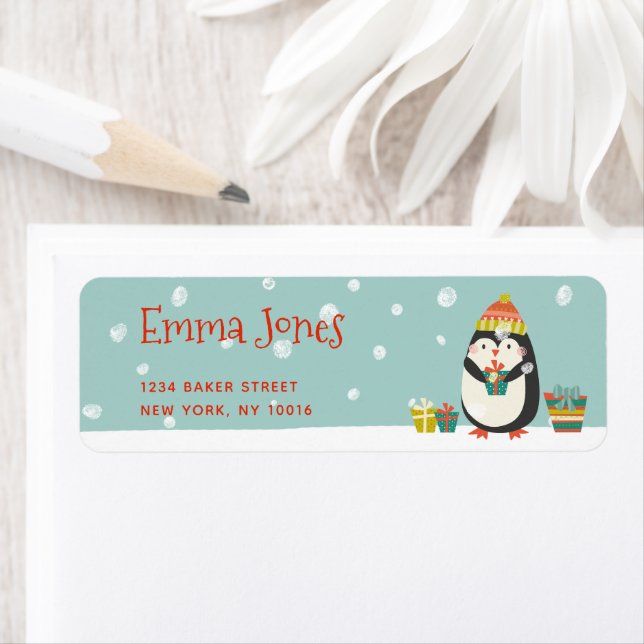 Pingouin mignon avec présent | Aqua Green Christma (En situation)