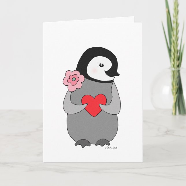Pingouin mignon de Saint-Valentin de carte de (Devant)