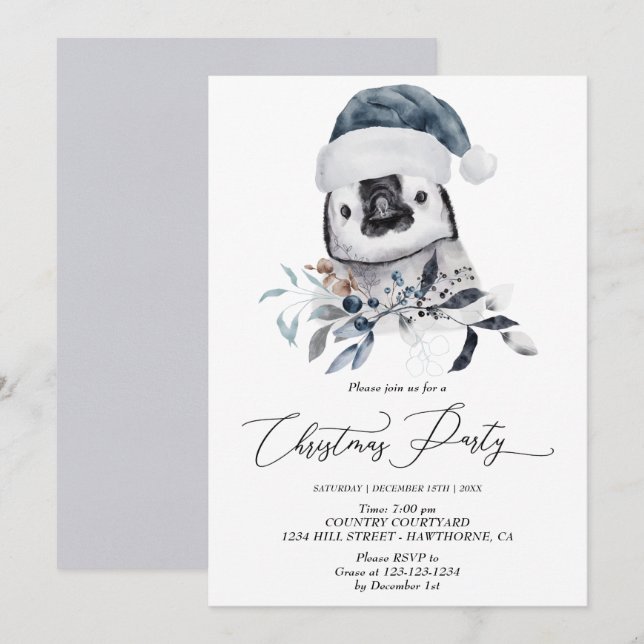 Pingouin mignon Noël fête d'hiver Invitation (Devant / Derrière)
