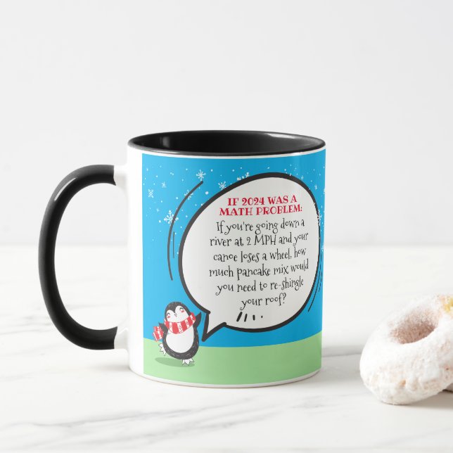 Pingouin mignon Nouvel An Math Problème Citer Mug (Avec donut)