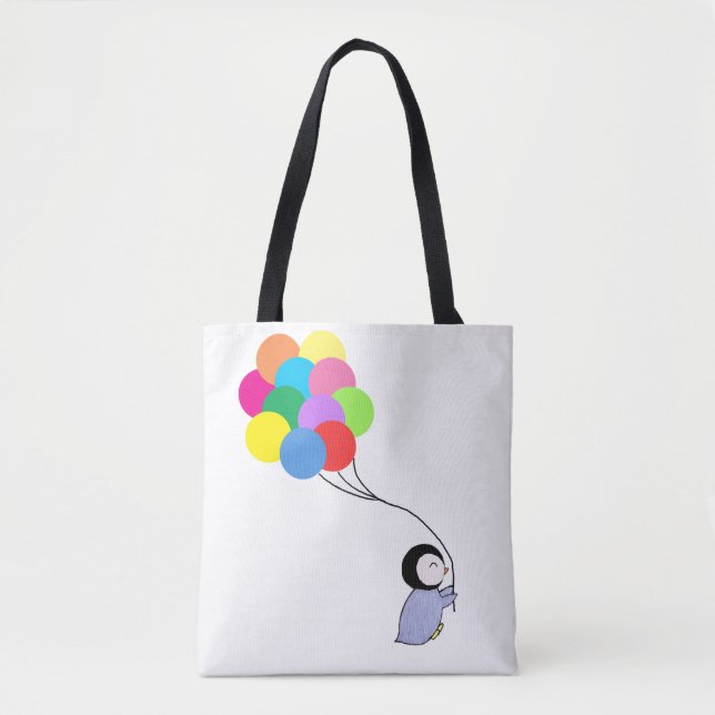 Pingouin mignon tenant le sac fourre-tout à (Devant)