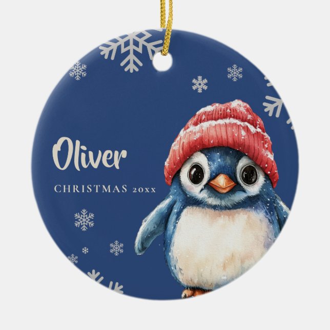 Pingouin personnalisé Noël Ornement Snowflakes (Devant)