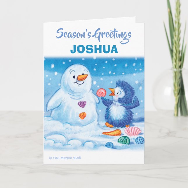 Pingouin & Snowman carte de Noël moyenne (Devant)
