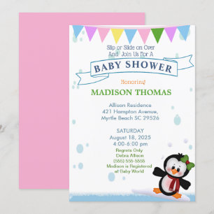 Pingouin Sur Invitation Baby shower De Glace