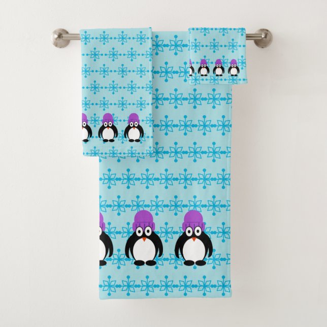 Pingouins Avec Casquettes Violets Tout Dans Une Ra (En situation)