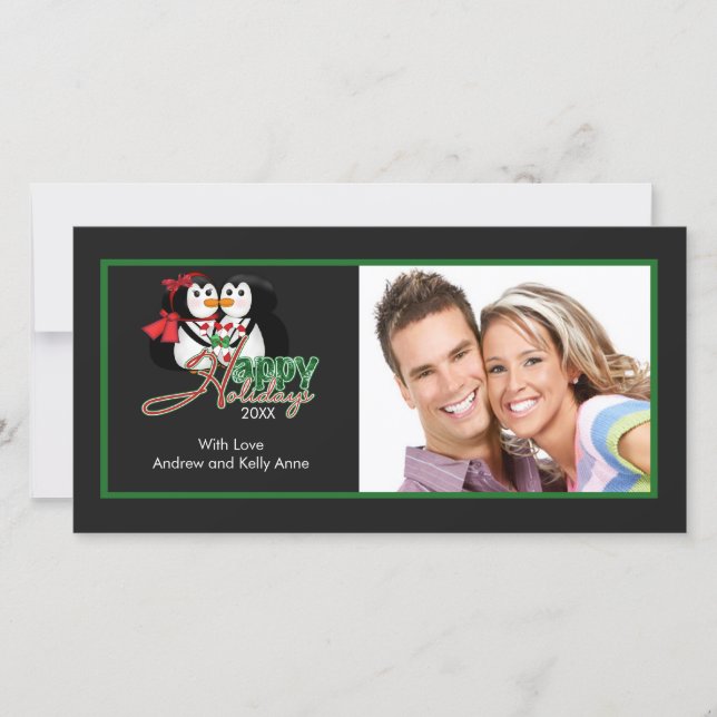 Pingouins en baisers Joyeux Carte photo de Noël (Devant)