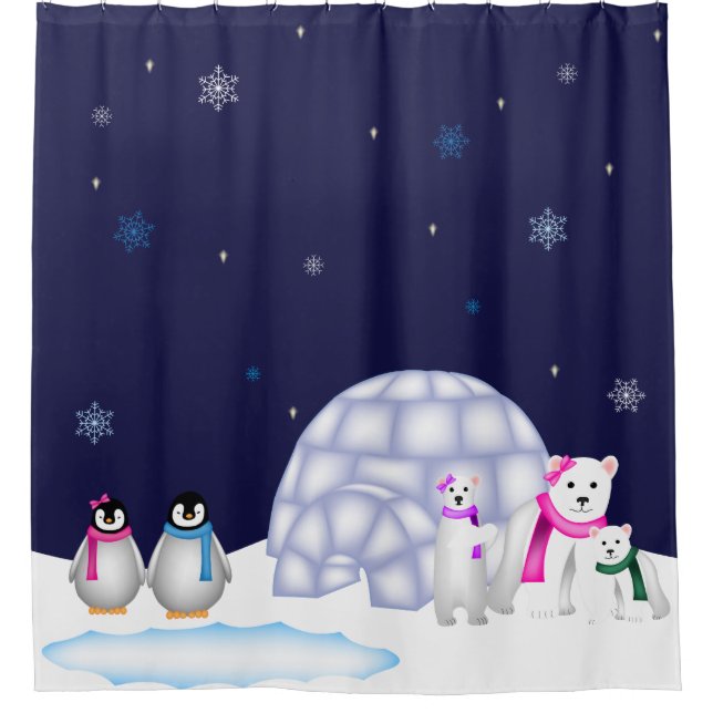 Pingouins et rideau en douche de Noël d'ours (Devant)
