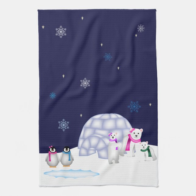 Pingouins et serviette d'ours blancs (Vertical)