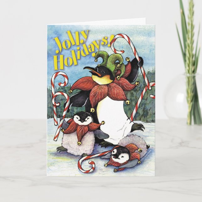 Pingouins gais de vacances, carte de Noël (Devant)
