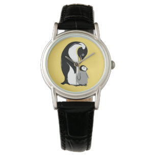 Pingouins jaunes et montre-bracelet noire