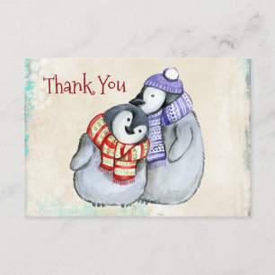 Pingouins mignons en Écharpes d'hiver et Merci Cas