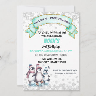 Pingouins mignons Patinage sur glace Invitation An