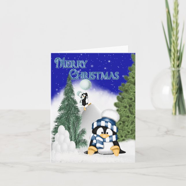 Pingouins Noël Fun. carte de Noël (Devant)