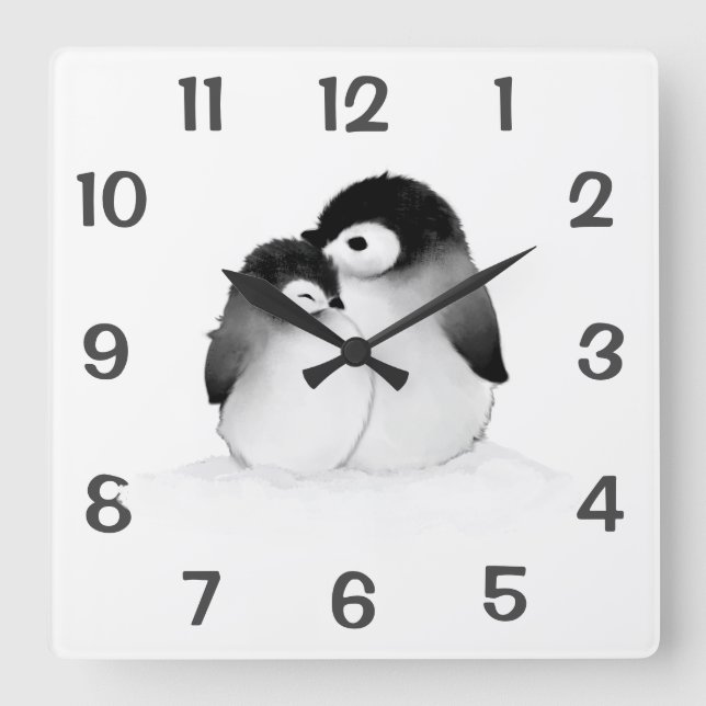 Pingouins personnalisés mignons Horloge murale Déc (Recto)
