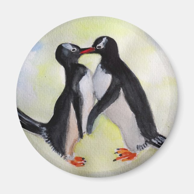 Pingouins Standard, Aimant Rond De 5,7 Cm (Devant)