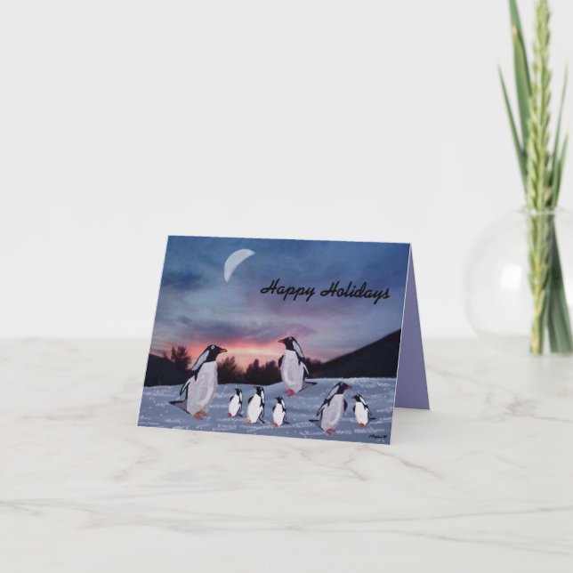 Pingouins sur le carte de fin de année de glace (Devant)