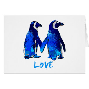 Pingouins tenant la conception d'amour de mains
