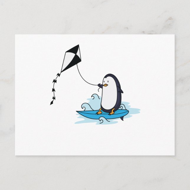 Pinguin beim Kite Surfing Postcard (Front)