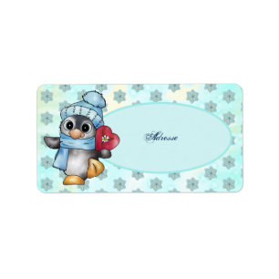 Pinguin mit Herz Adressaufkleber Label