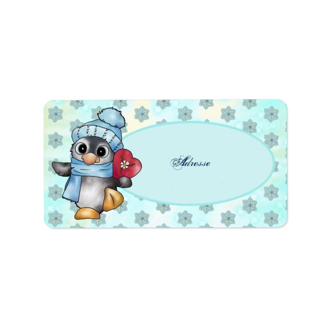 Pinguin mit Herz Adressaufkleber Label (Front)