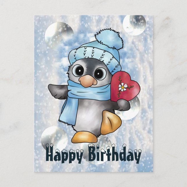 Pinguin mit Herz Postkarte Postcard (Front)